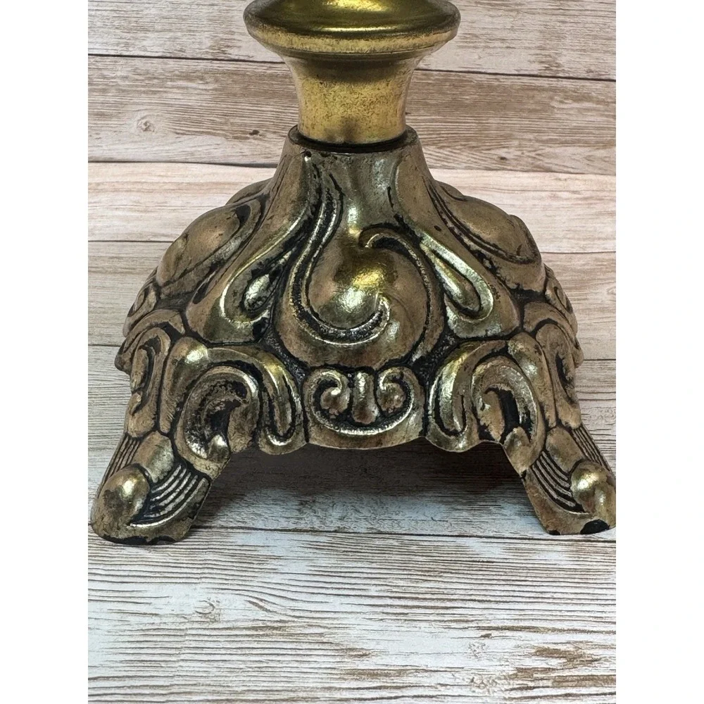 VTG 1970s Avocado Glass Candy Dish Lid Metal Pedestal Rare Hollywood Regency
